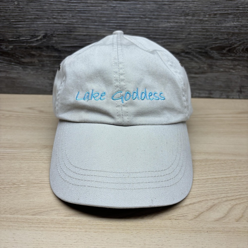 Lake Goddess Hat Cap Baseball Strap Back Beige Embroidered Womens Anvil Cotton